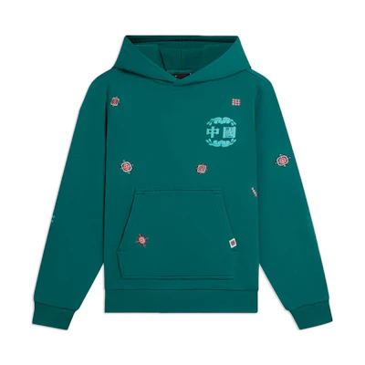 Li-Ning Logo Print Drawstring Hoodie Unisex Duck Green Sports Fashion Series AWDSF49-4