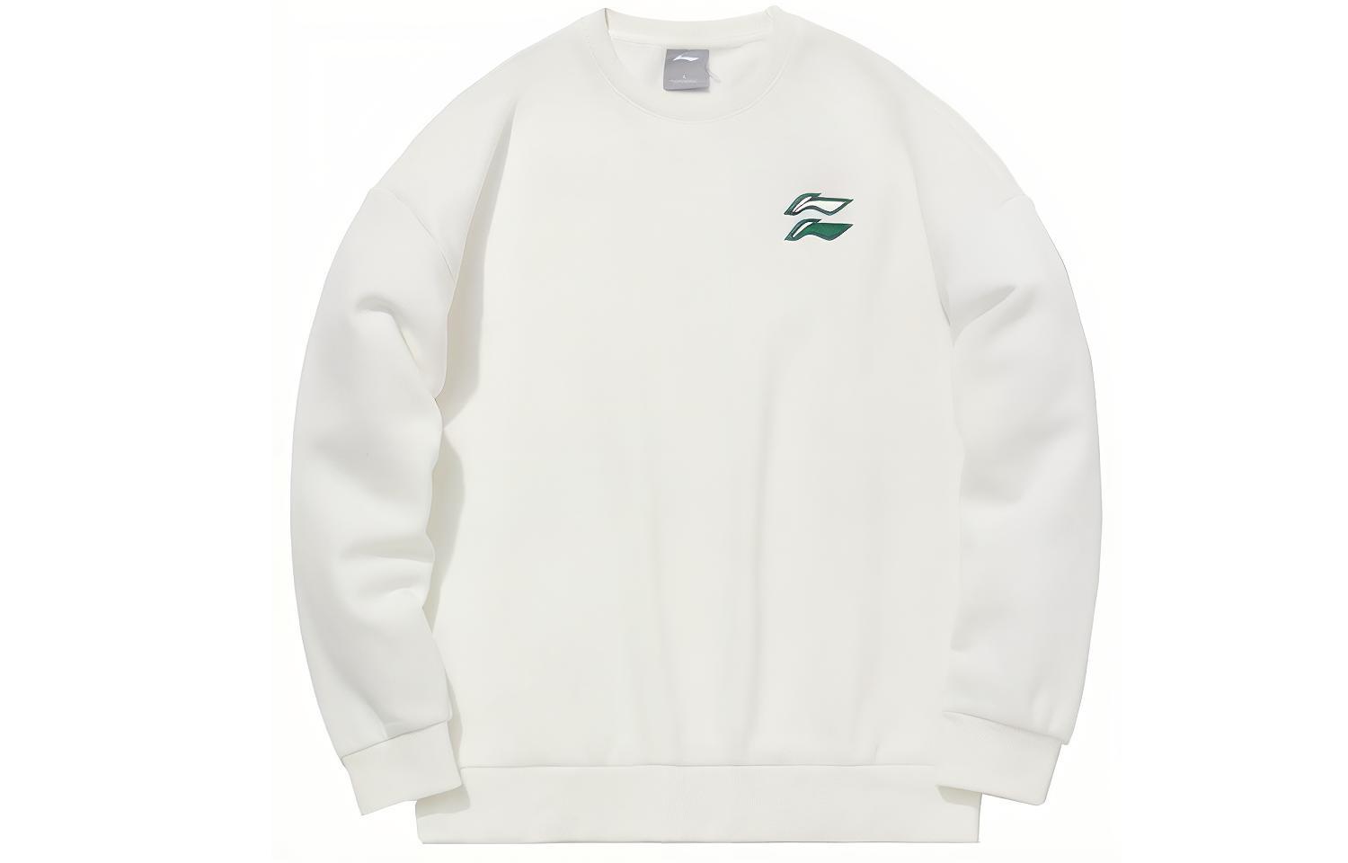 Li-Ning Logo Print Fleece Crewneck Pullover Sweatshirt White AWDQB71-7