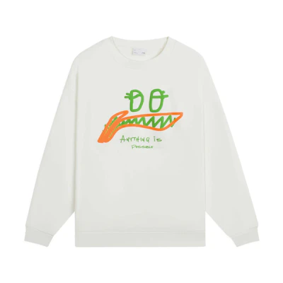 Li-Ning Logo Print Fleece Pullover Crewneck Sweatshirt Off-White Unisex AWDSG91-1