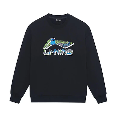 Li-Ning Logo Print Fleece Pullover Crewneck Sweatshirt Unisex Black AWDSI59-2