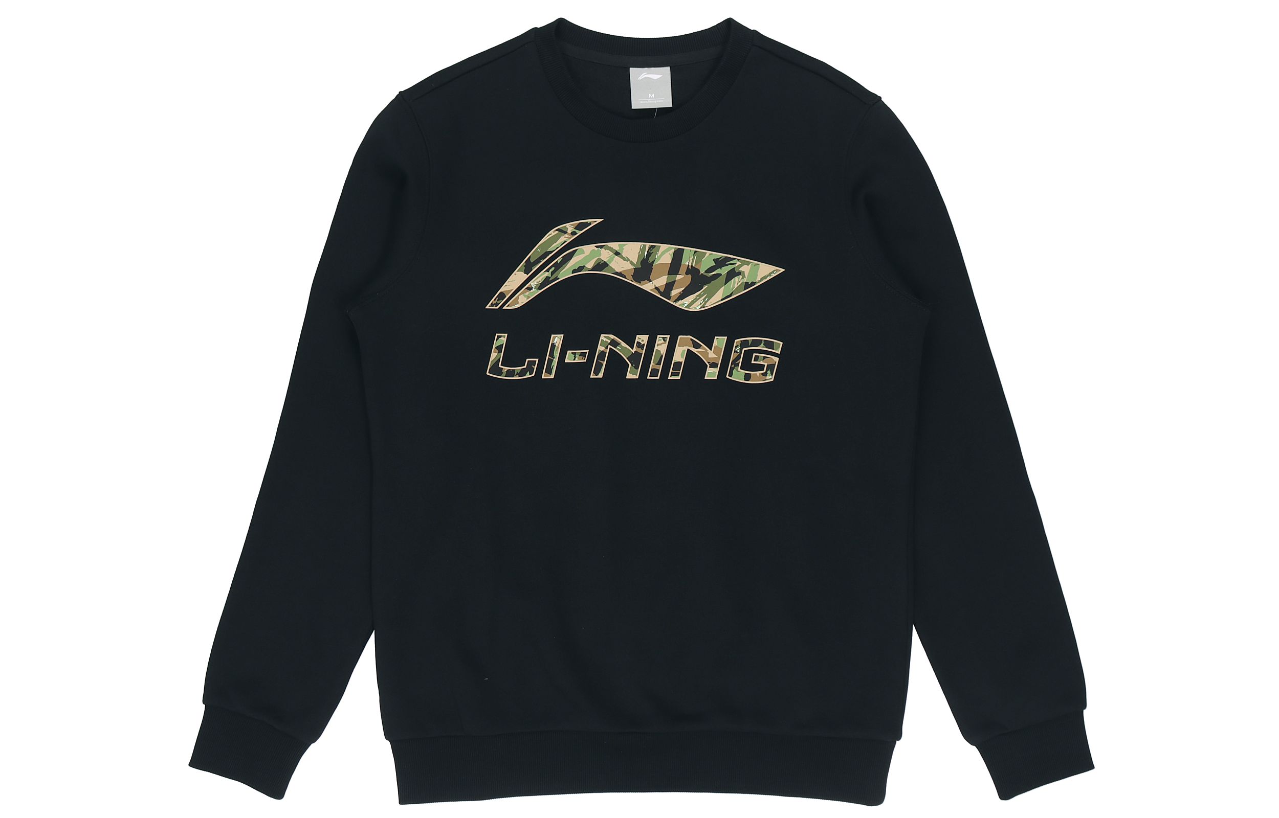 Li-Ning Logo Print Fleece Pullover Sweatshirt Black - Casual Sportswear AWDQC91-5