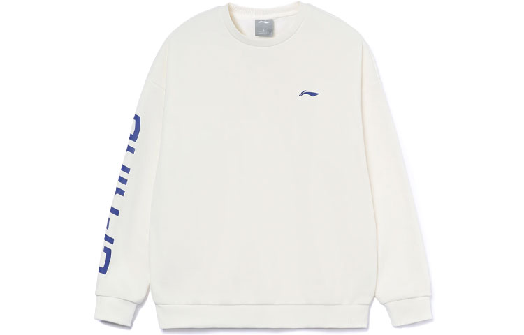 Li-Ning Logo Print Fleece Pullover Sweatshirt Unisex White AWDRF44-3