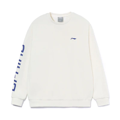 Li-Ning Logo Print Fleece Pullover Sweatshirt Unisex White AWDRF44-3