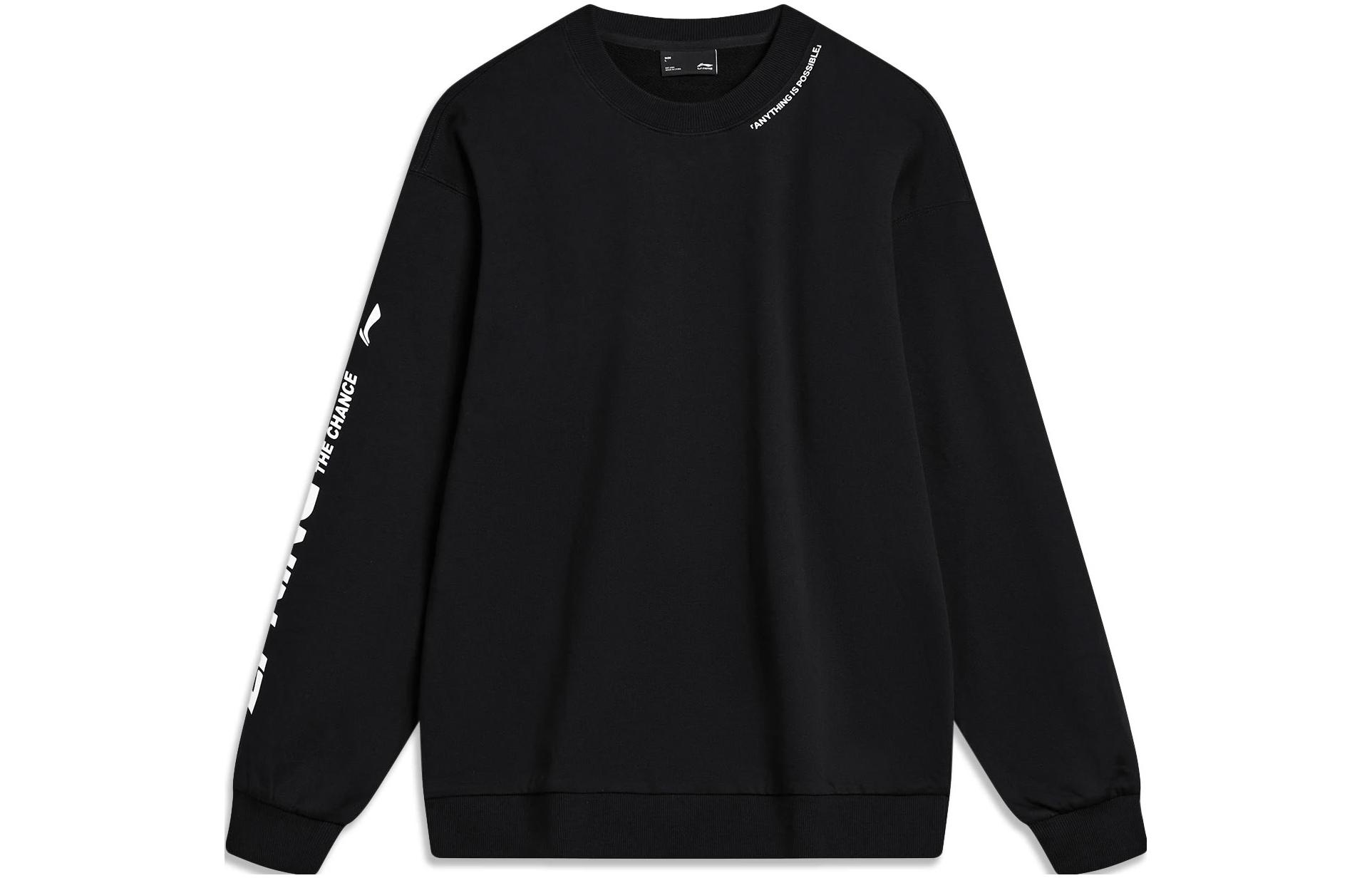 Li-Ning Logo Print Fleece Pullover Sweatshirt Unisex Black Casual Series AWDTB37-2