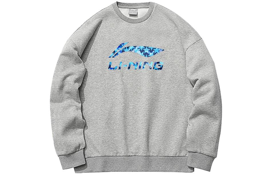 Li-Ning Logo Print Loose Fit Crewneck Long Sleeve Sweatshirt Gray YWDT427-1