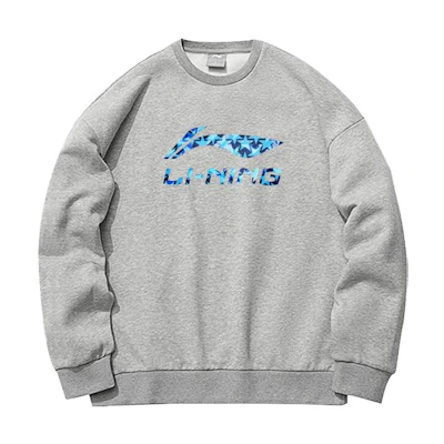 Li-Ning Logo Print Loose Fit Crewneck Long Sleeve Sweatshirt Gray YWDT427-1