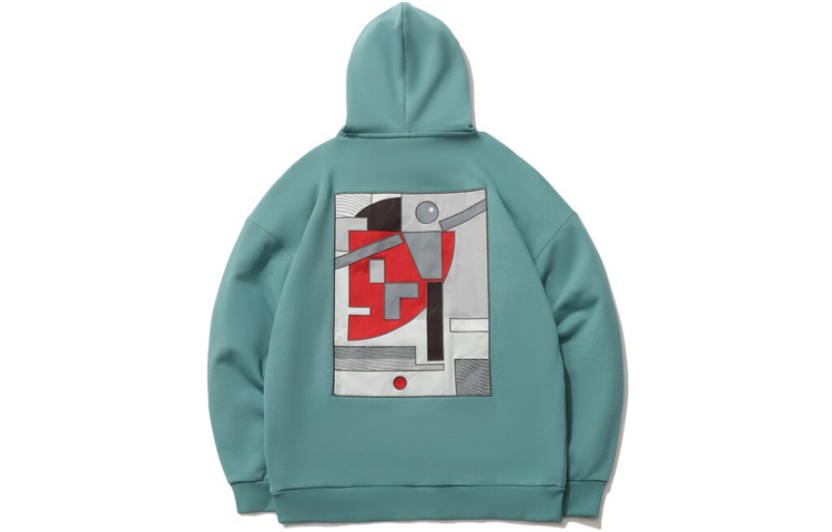 Li-Ning Logo Print Loose Pullover Hoodie Grey Lake Blue Gift for Him AWDR219-3