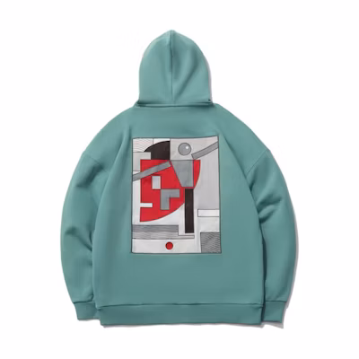 Li-Ning Logo Print Loose Pullover Hoodie Grey Lake Blue Gift for Him AWDR219-3