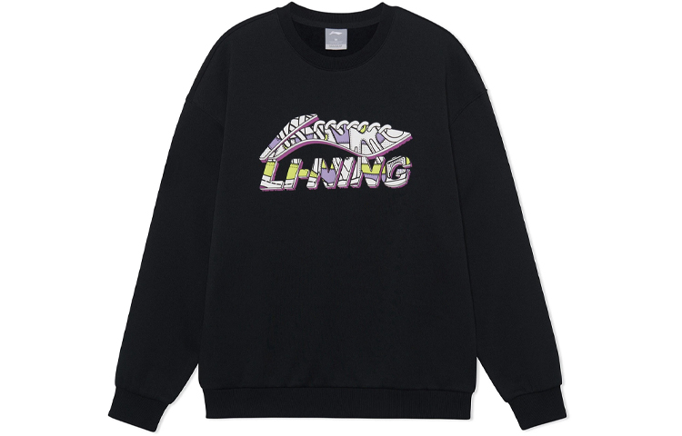 Li-Ning Logo Print Oversized Fleece Sweatshirt Unisex Black - Winter Collection AWDRG40-2