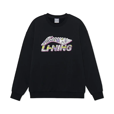 Li-Ning Logo Print Oversized Fleece Sweatshirt Unisex Black - Winter Collection AWDRG40-2