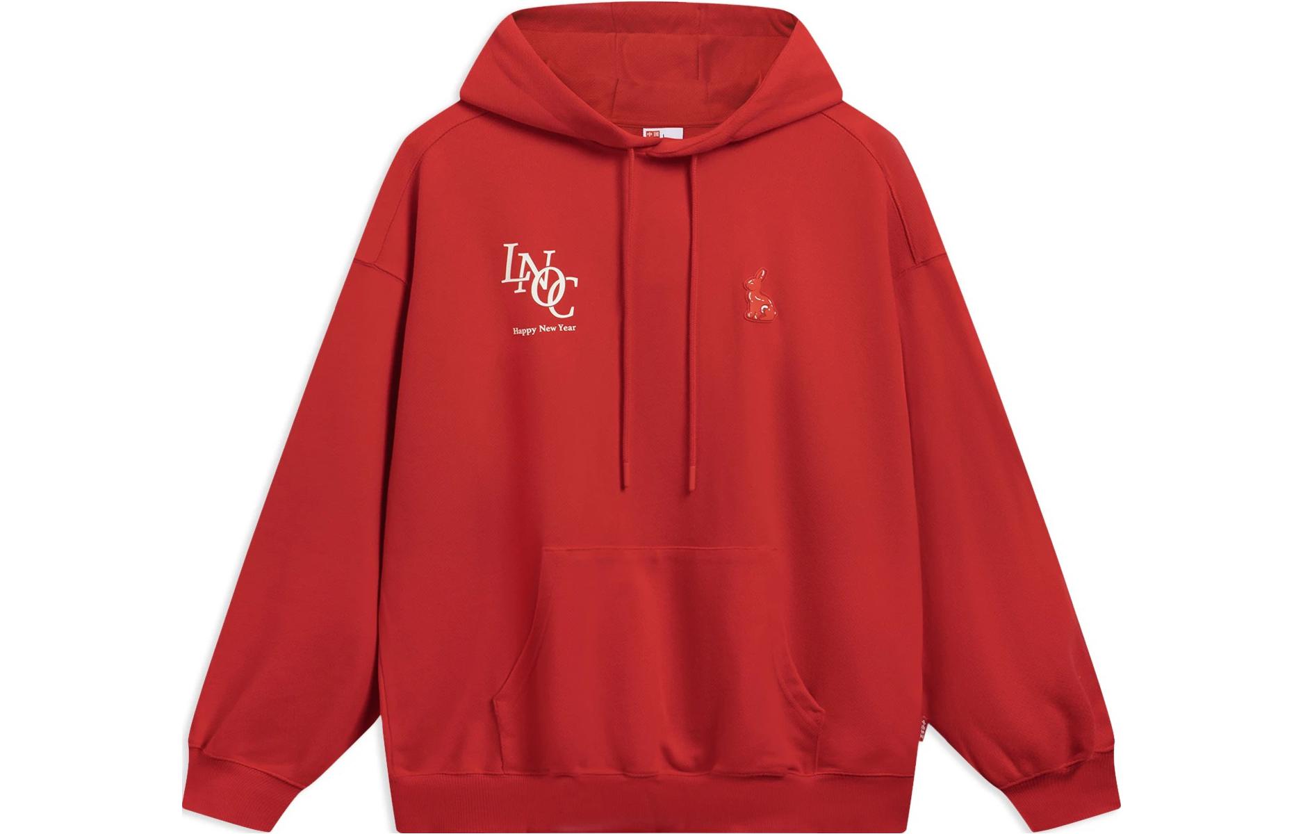 Li-Ning Logo Print Oversized Pullover Hoodie Unisex Vermilion Red AWDT311-2