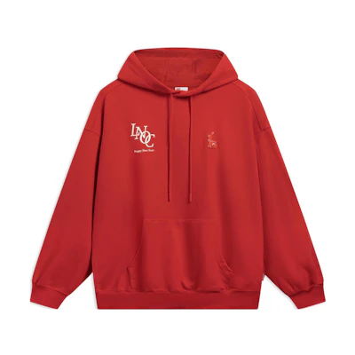 Li-Ning Logo Print Oversized Pullover Hoodie Unisex Vermilion Red AWDT311-2