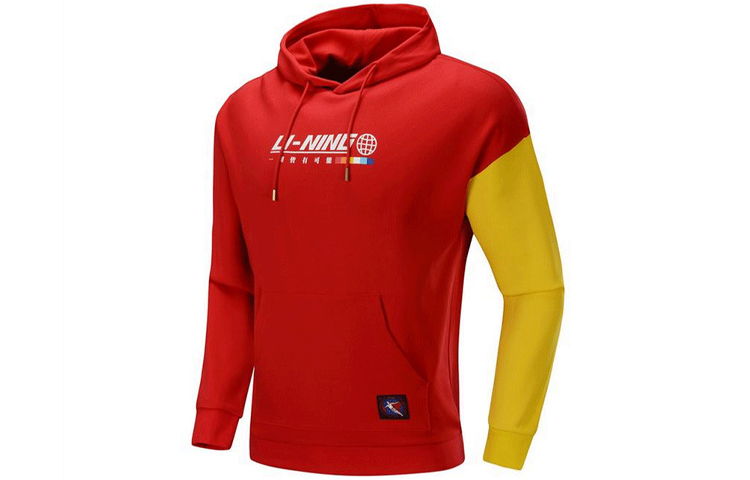 Li-Ning Logo Printed Colorblock Hoodie Red - Sports Fashion Series AWDP613-2