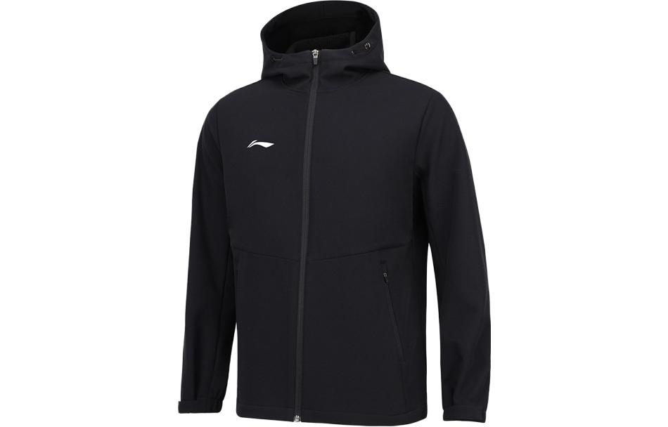 Li-Ning Logo Printed Fleece-Lined Hooded Jacket for Men - Black AFDSC13-1