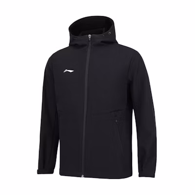 Li-Ning Logo Printed Fleece-Lined Hooded Jacket for Men - Black AFDSC13-1