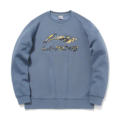 Li-Ning Logo Printed Fleece Crewneck Sweatshirt Casual - Flint Blue AWDQC91-4