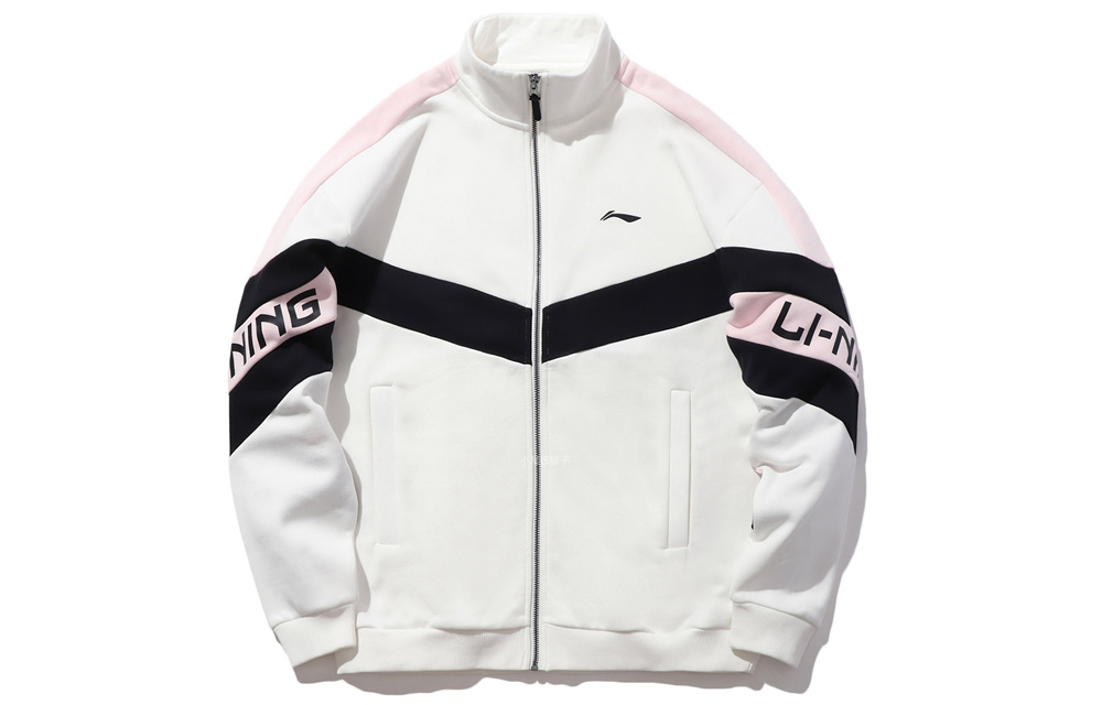 Li-Ning Logo Sport Fashion Series Fleece High-Neck Jacket Unisex - Off-White AWDRE29-1