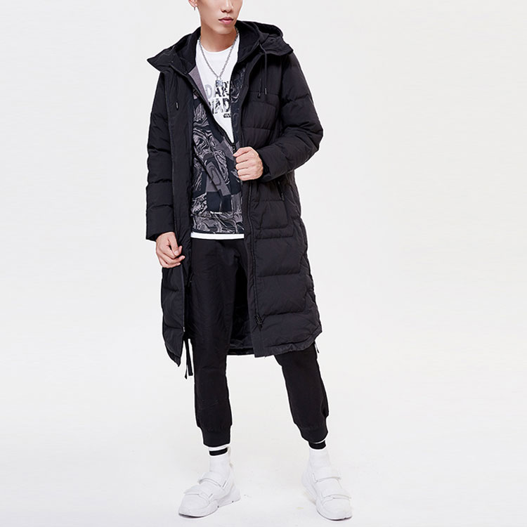 Shop Li-Ning Long Down Jacket Football Series Black Winter Edition AYMP011-3