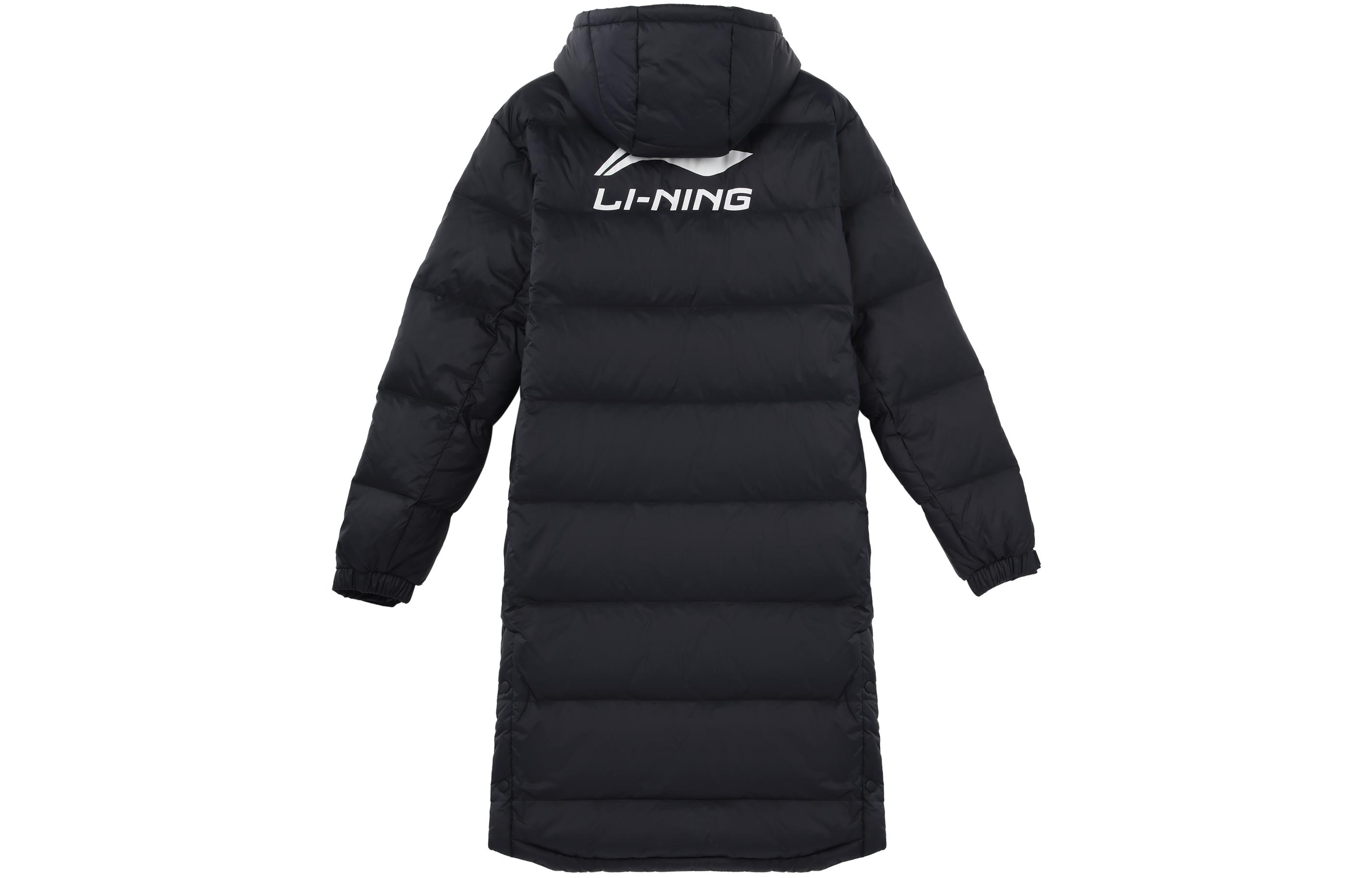 Li-Ning Long Hooded Jacket with Back Logo Print Unisex - Black AYMS005-1