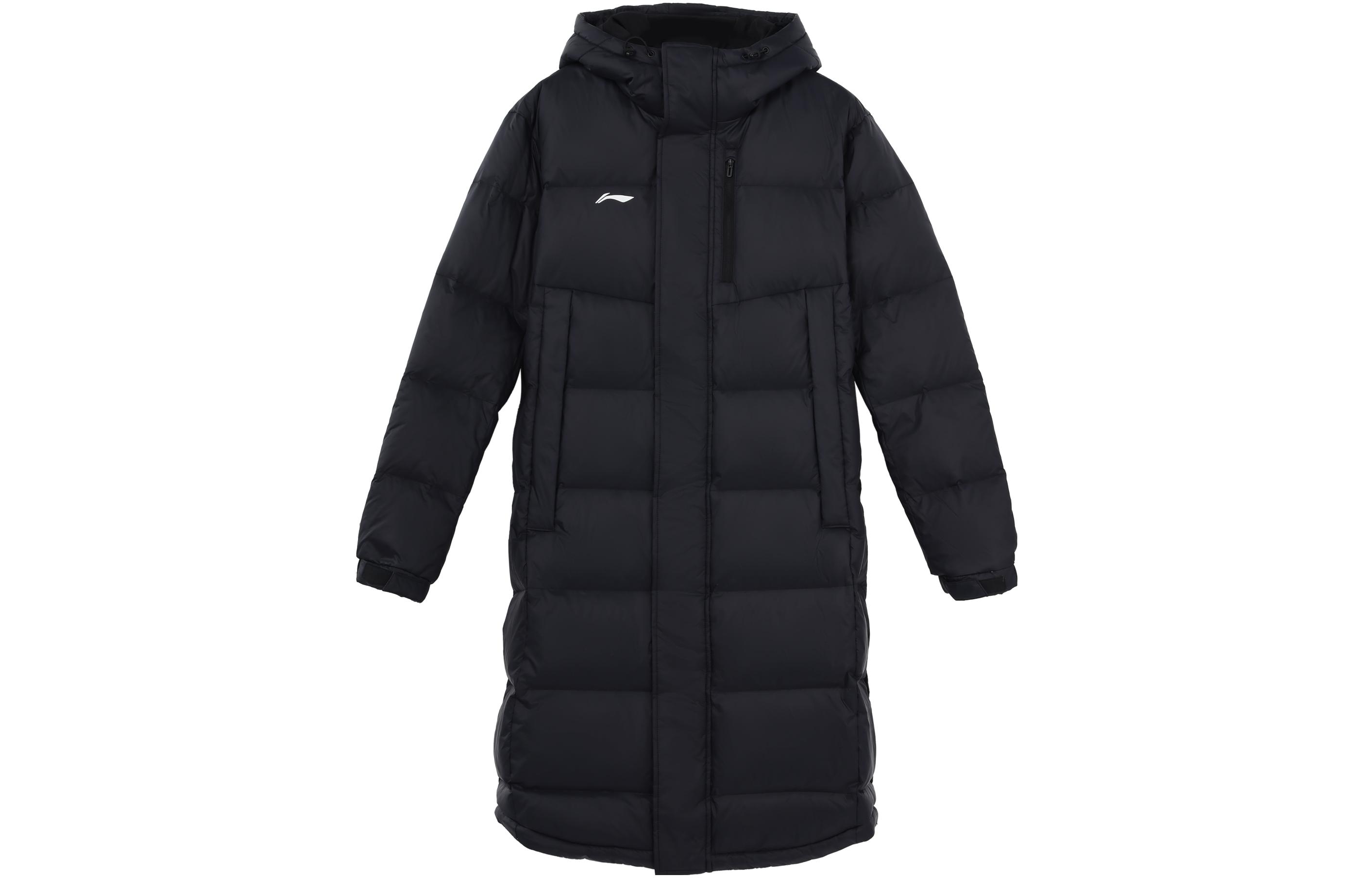 Lookbook Li-Ning Long Hooded Jacket with Back Logo Print Unisex - Black AYMS005-1