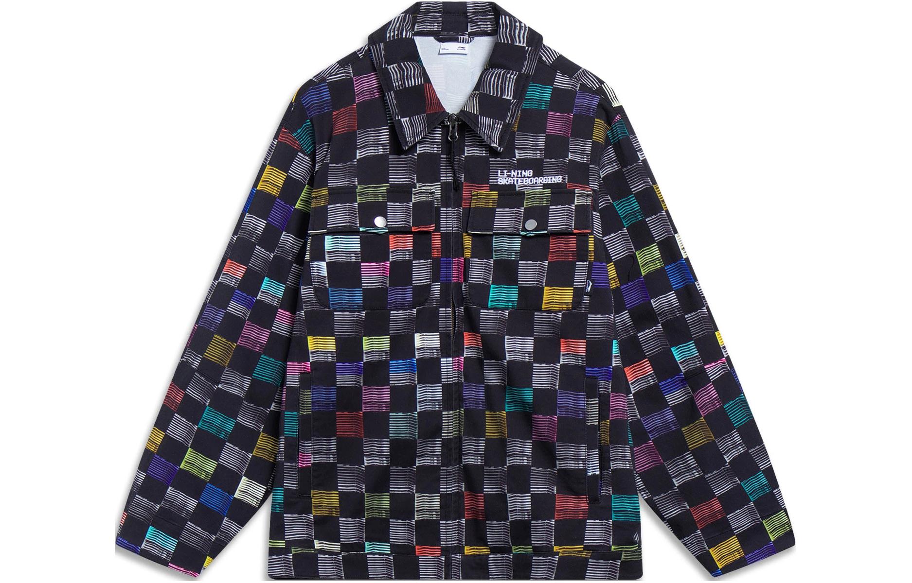 Li-Ning Loose-Fit Plaid Skateboard Jacket Black Checkered Multi-Print AFDT125-1
