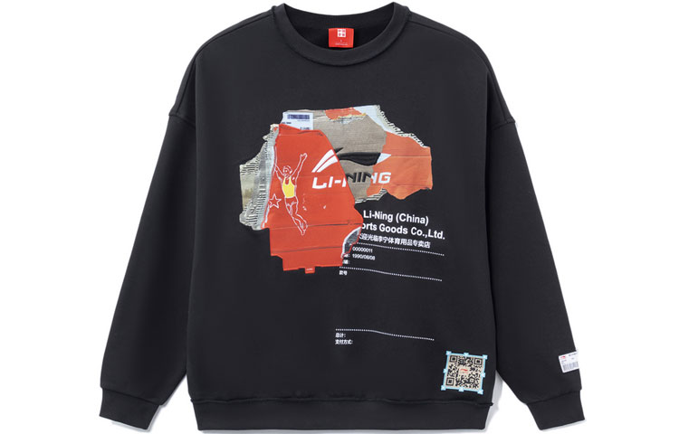 Li-Ning Loose Fit Patch Logo Crewneck Sweatshirt Unisex Black AHSR919-2