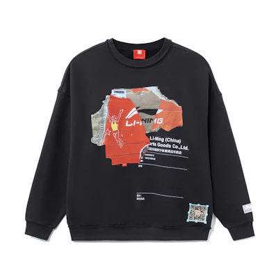 Li-Ning Loose Fit Patch Logo Crewneck Sweatshirt Unisex Black AHSR919-2