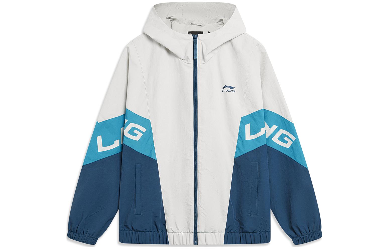 Li-Ning Lotus Sports Fashion Windproof Water-Repellent Logo Hoodie Jacket Blue AFDU887-3