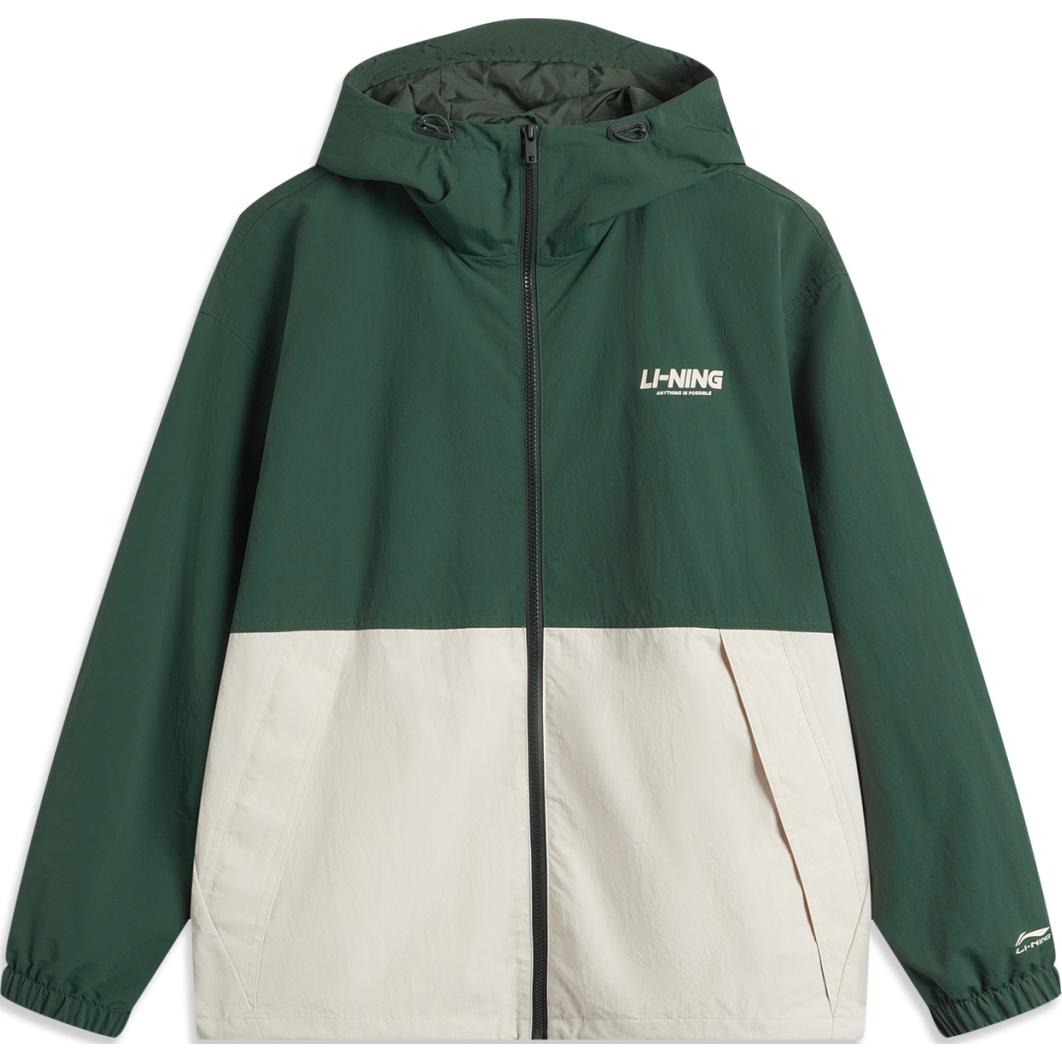Li-Ning Lotus Waterproof Windproof Colorblock Hoodie Jacket Dark Green Unisex AFDU955-1