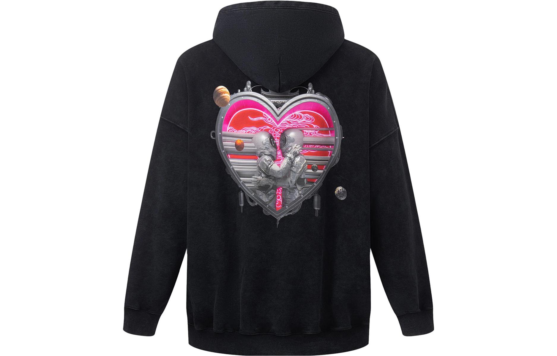 Li-Ning Love Pattern Oversized Hoodie Unisex Black AWDT231-1