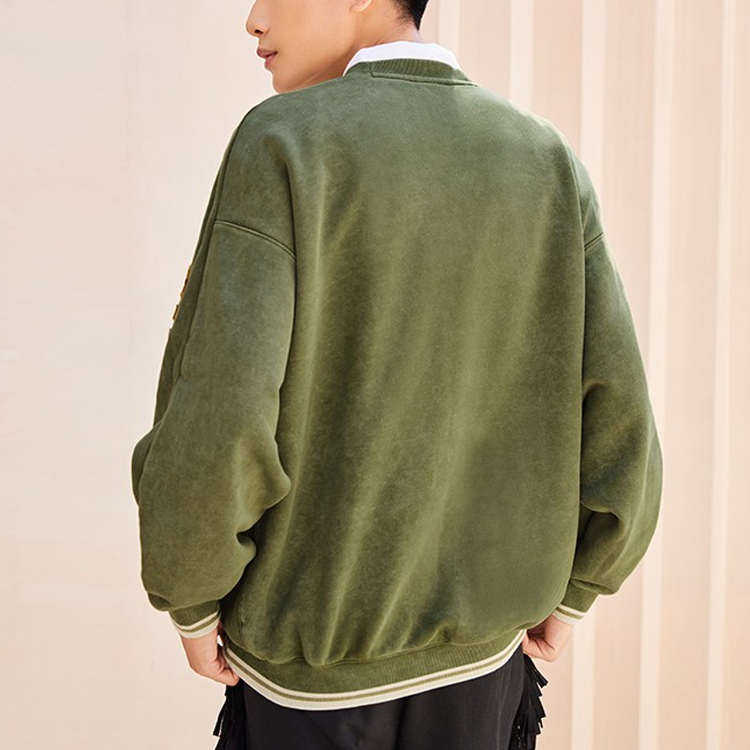 Details for Li-Ning Moss Green Loose Fit Crewneck Sweatshirt with Logo, Basketball Series AWDRA23-7