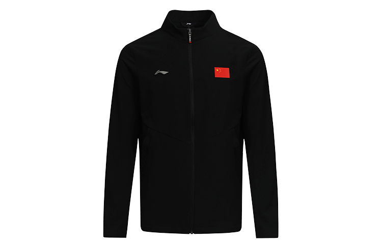 Li-Ning National Flag Knit Jacket Black Unisex Long Sleeve Mandarin Collar AFDS989-3