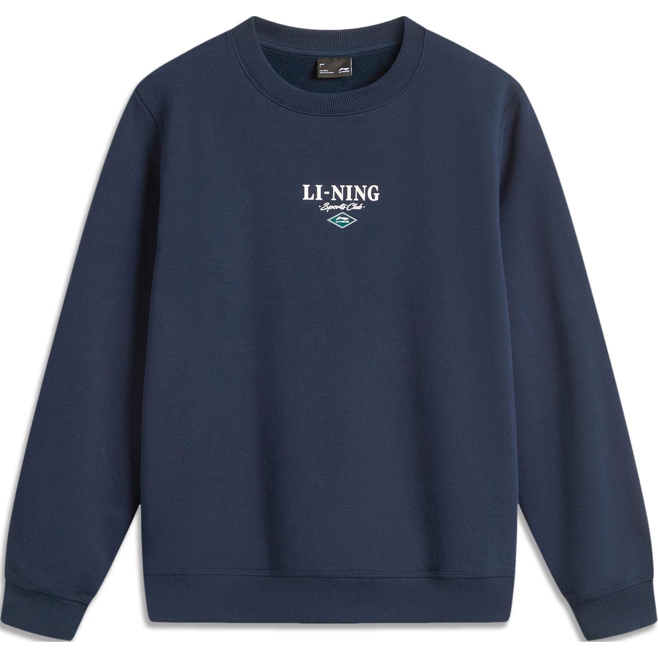 Li-Ning Navy Blue Fleece Letter Print Sweatshirt - Sports Lifestyle Series AWDU679-4