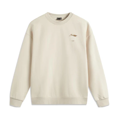 Li-Ning Oatmeal Gray Fleece Logo Crewneck Sweatshirt Unisex Casual Sportswear AWDU981-10