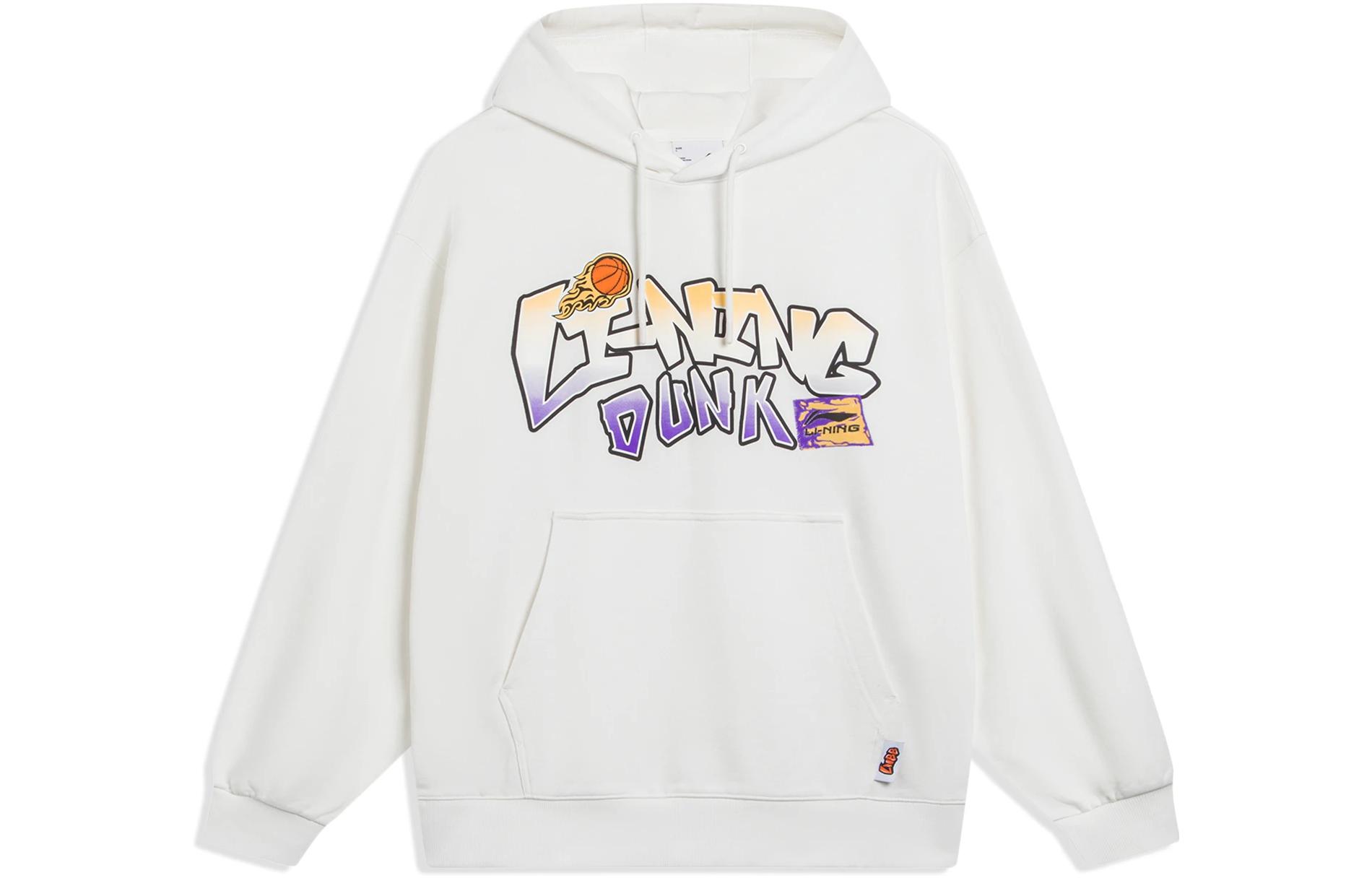 Li-Ning Off-White Pullover Hoodie with Logo Print - Casual & Warm AWDT551-1