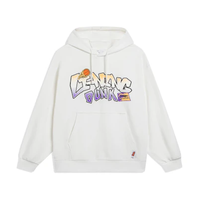 Li-Ning Off-White Pullover Hoodie with Logo Print - Casual & Warm AWDT551-1