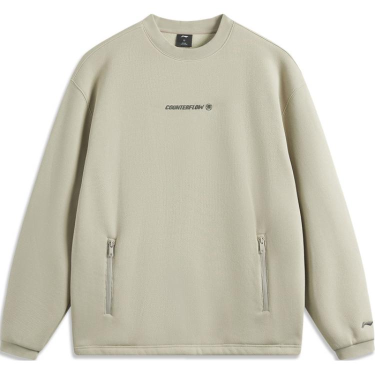 Li-Ning Outdoor CF Letter Crewneck Fleece Long-Sleeve Sweatshirt Grey Men’s AWDU957-1