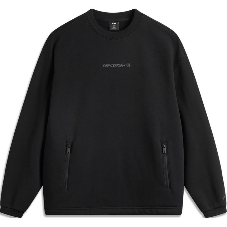 Li-Ning Outdoor CF Letter Crewneck Fleece Pullover Sweatshirt Black () AWDU957-4