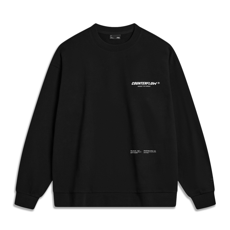 Li-Ning Outdoor CF Series Letter Print Black Pullover Sweatshirt Unisex Casual AWDUF97-1