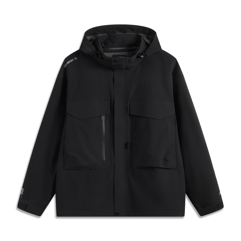 Order Li-Ning Outdoor Waterproof Windproof Jacket Black Unisex Hooded Long Sleeve AEMU043-4