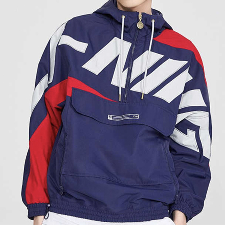 Shop 李寧大Logo寬鬆半拉鍊連帽衫 藍色 男女款 AFDQ025-3