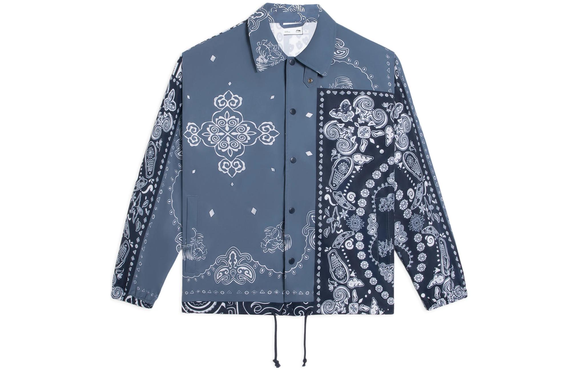 Li-Ning Paisley Collar Button-Up Jacket Navy Blue Unisex Casual Sportswear AFDS775-5