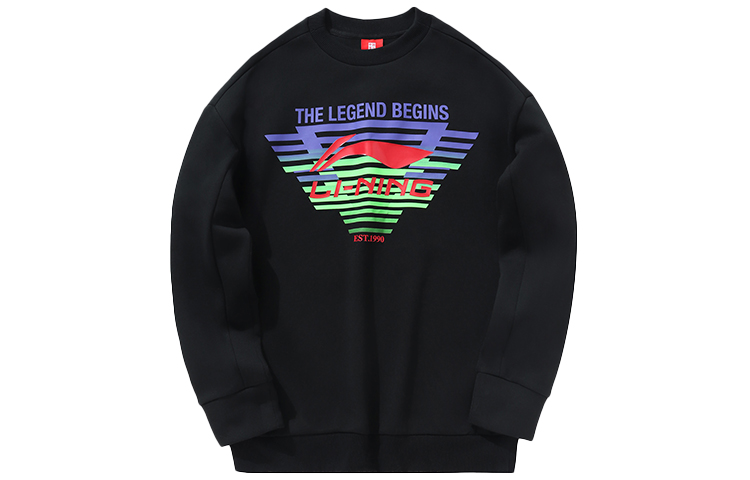Li-Ning Paris Fashion Week Crewneck Sweatshirt Black Mens Casual Pullover AWDNC91-1