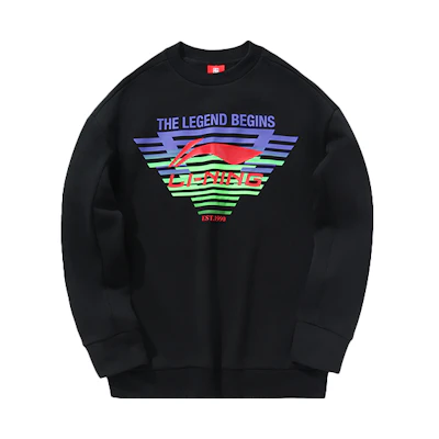 Li-Ning Paris Fashion Week Crewneck Sweatshirt Black Mens Casual Pullover AWDNC91-1
