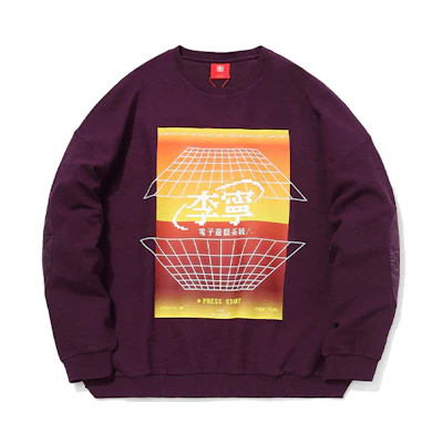Li-Ning Paris Fashion Week Logo Plaid Print Oversized Purple Sweatshirt Mens AWDQ865-1