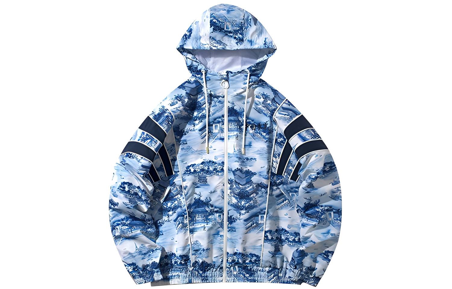 Li-Ning Paris Fashion Week Loose Fit Sports Jacket Men Blue Porcelain Print AFDQ145-1