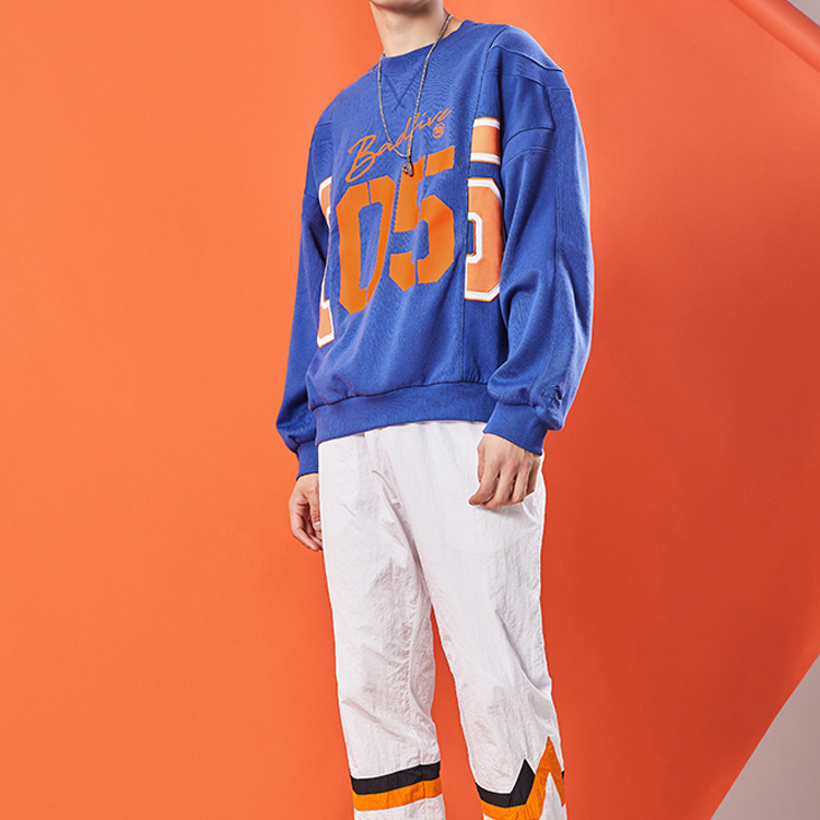 Shop Li-Ning Paris Fashion Week Loose Pullover Sweatshirt Blue AWDQ629-1