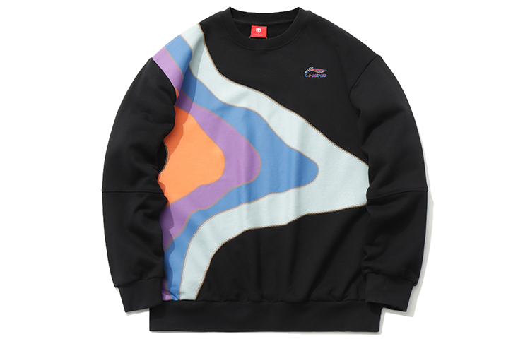 Li-Ning Paris Fashion Week Wave Colorblock Loose Crewneck Sweatshirt Black AWDR165-3