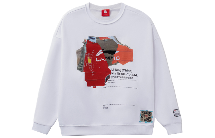 Li-Ning Patch Logo Loose Fit Crewneck Sweatshirt Unisex White AHSR919-1
