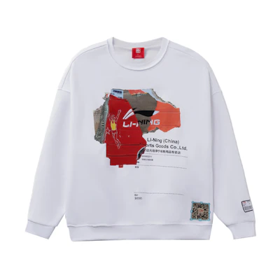 Li-Ning Patch Logo Loose Fit Crewneck Sweatshirt Unisex White AHSR919-1